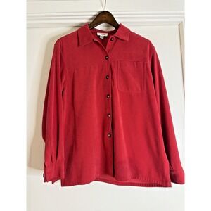 Small TALBOTS Red Faux Suede Long Sleeve Button Down Shacket Blouse Preppy Basic